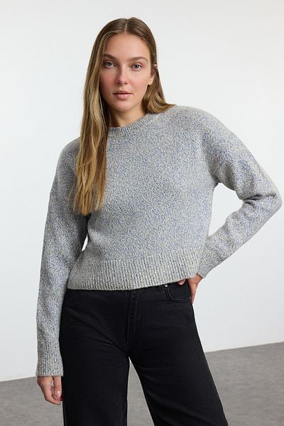 Trendyol Collection Pulover din tricot din păr albastru din bumbac - TWOAW25KZ00214