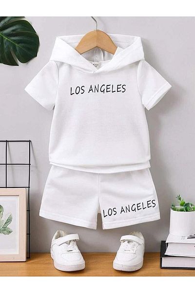 GLOWES Los Angeles Printed Unisex Children's Hooded T-shirt and Shorts Set