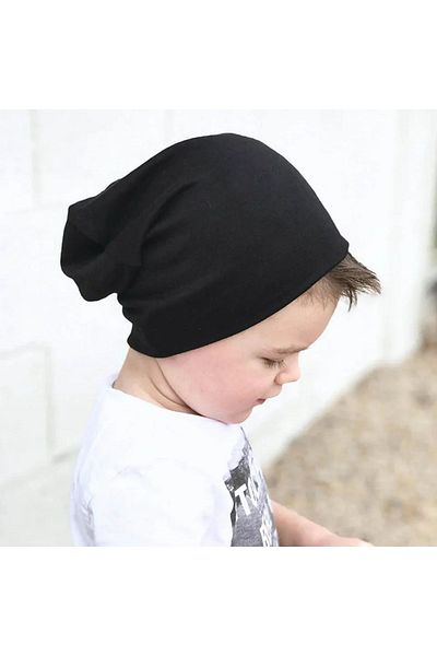 A Bunch Black Children's Beret - Combed Cotton, Stylish, Hat and Sack Design
