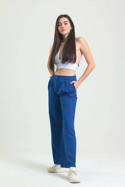 Fovere Women's Indigo Elastic Waist Palazzo Trousers