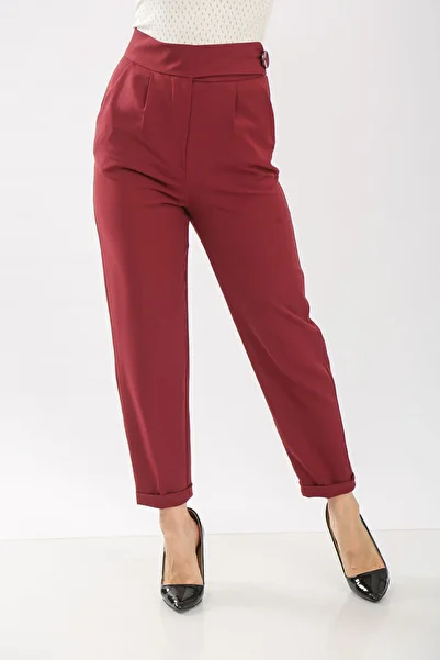 Fovere High Waist Tongue Detailed Pleated Carrot Trousers