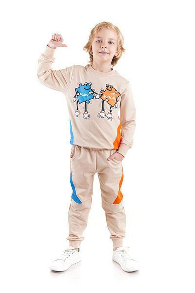 AHENGİM Boy - Back To School Puzzle Σετ φούτερ και φούτερ με στάμπα 2 τεμαχίων Ak2543