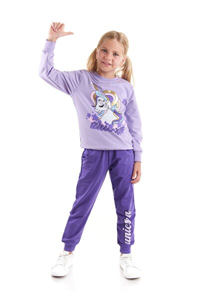 AHENGİM Unicorn nyomott lány pamut pulóver és melegítőnadrág szett - Ak2541