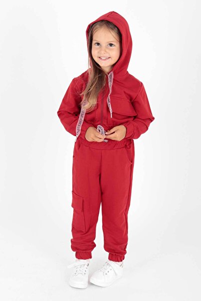 AHENGİM Girl's Trendy Tracksuit Set with Pockets and Hood Ak2234