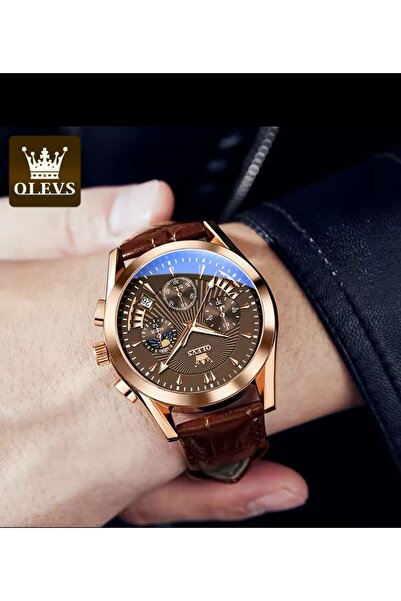 OLEVS Orijnal Paslanmaz Çelik Su Geçirmez Lüx 1. Sınıf Erkek Kol Saati DERİ ŞIK KORDON
