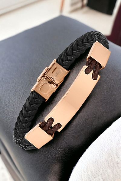 Daniel Klein Men's Bracelet - Genuine Leather, Stainless Steel Detail, Black Clip Buckle Dkeblk2001C1