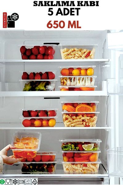 PONÇİK STORE 650ml Microwave-Safe, Leak-Proof Storage Container - 5 Pieces with Lids