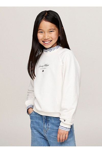 Tommy Hilfiger Tommy Hilfiger White Round Neck Full Sleeve Solid Sweatshirts