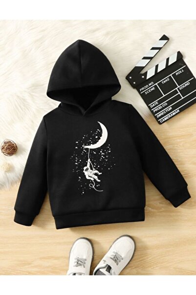 coolart Hanorac pentru copii Ay Astronaut din bumbac negru - Imprimat de iarn...