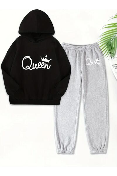 coolart Σετ Παιδικό Queen Pamuk - Μαύρο Γκρι Φούτερ, Στάμπα Jogger, Φούτερ με...