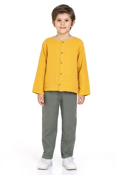 zepkids Boy's Mustard Khaki Trousers Set with Shirt