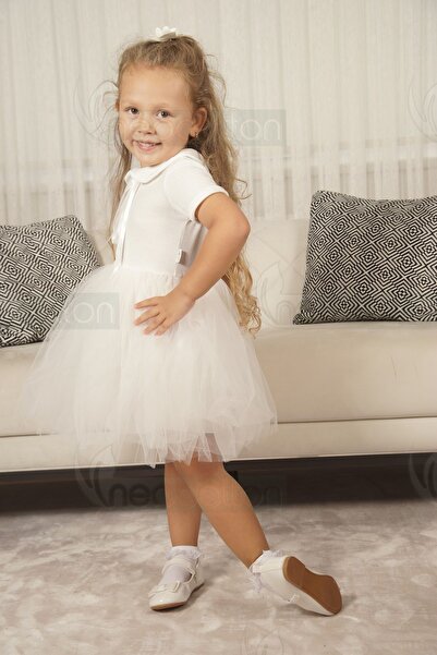 neocotton Rochie cu mânecă scurtă pentru fetiță, căptușită cu tul pentru bebeluși