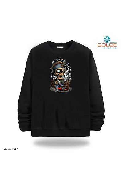 Gölge Store Motorcycles Chest Printed Slimfit Crew Neck 2 Thread Unisex Sweatshirt