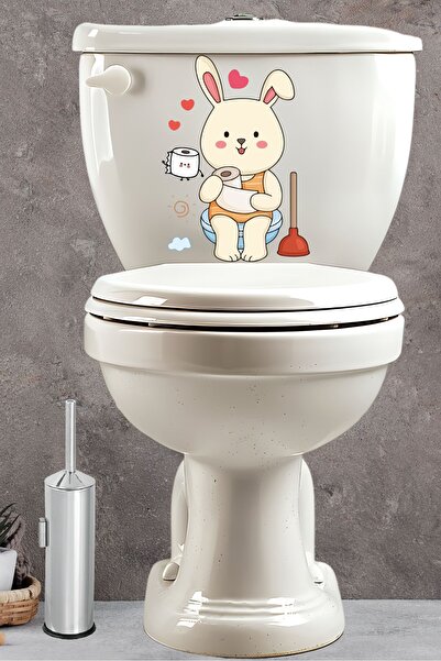 Echo Home Klozet Sticker Sevimli Tavşan Kalpler ve Bulutlar Temalı Banyo Tuva...