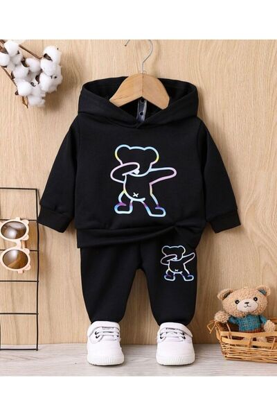 coolart X Bear Cotton Παιδικό Σετ - Μαύρο Φούτερ, Φούτερ με στάμπα Jogger για...