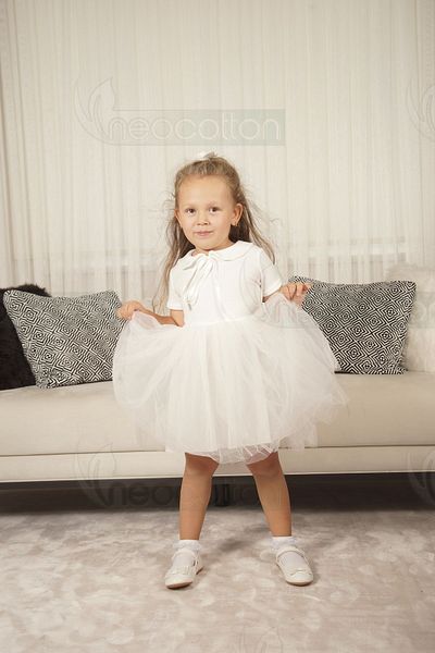 neocotton Κοντομάνικο φόρεμα για κοριτσίστικο γιακά με τούλι