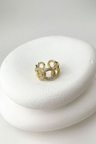 Modex Adjustable Zircon Stone Solid Brass Braid Ring - Chain Patterned