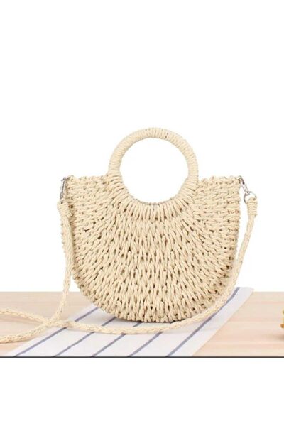 Yıldız Accessory حقيبة يد وكتف نسائية من القش باللونين البني والكريمي