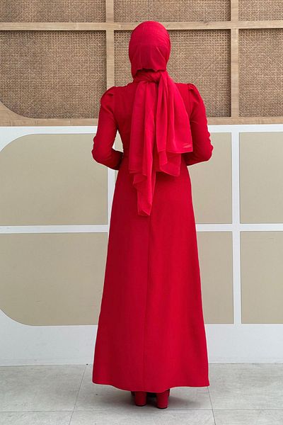 Bym Fashion Stone Detailed Shoulder and Waist Red Evening Dress 3909