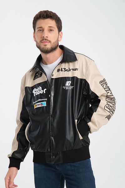 İLKCET MODA Δερμάτινο κολεγιακό μπουφάν Unisex Oversize