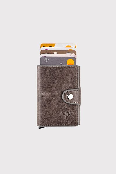 Garbalia Πορτοφόλι Bern Mechanism Γνήσιο Δερμάτινο Crazy Grey Slim θήκη για κάρτες
