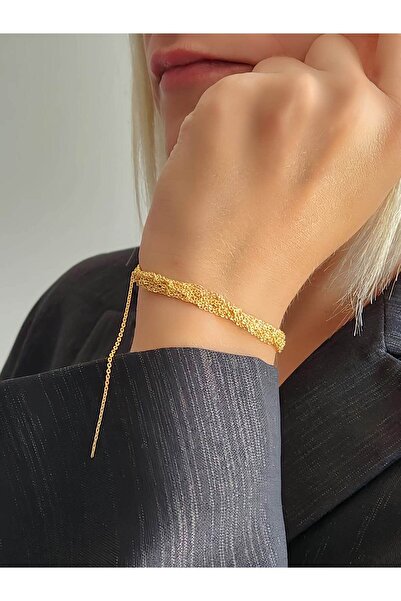 Eva Takı Zırh Örgü Model Çelik Zincir Dokuma Altın Kaplama Bileklik
