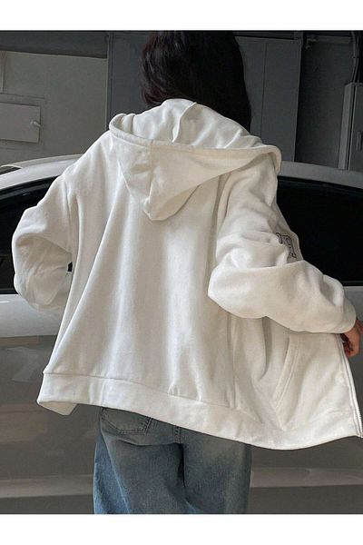 Relax&Basic Unisex Basic Slim Fit Hooded Sweatshirt with Zipper Pocket Beige
