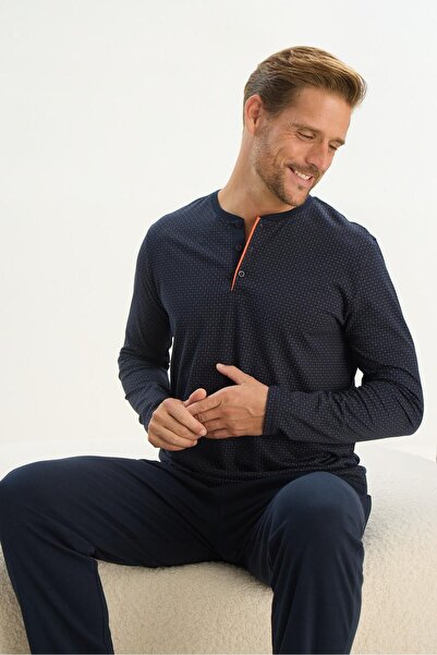 Sevim Ανδρικό σετ πιτζάμες Navy Blue - Μακρύ μανίκι, C6T2N5O9