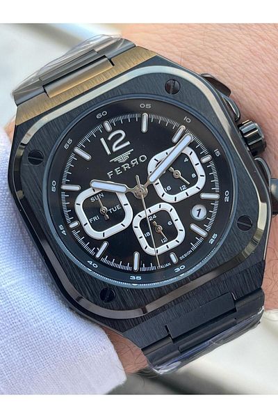 FERRO 30 Mt Waterproof Men's Wristwatch - Steel Cord, Functions with Calendar, Efm11497-Bg