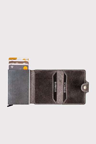 Garbalia Genuine Leather Crazy Gray Thin Card Holder Wallet with Bern Mechanism