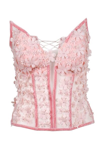 Rheme And Fons Özel Tasarım Couture El Işçiliği 3d Flower Pink Büstiyer