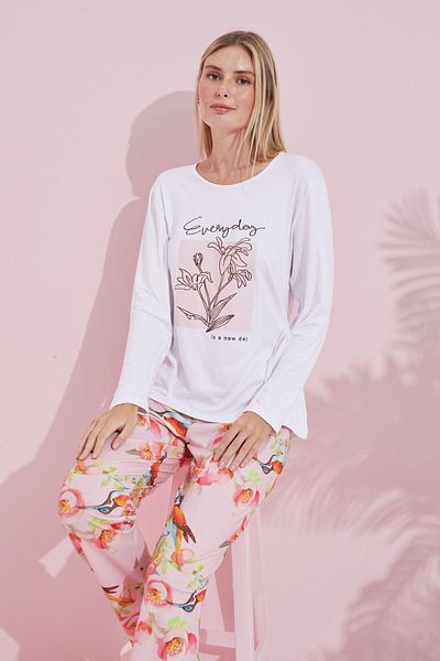 Siyah İnci White Multicolor Cotton Knitted Pajamas Set 24240178