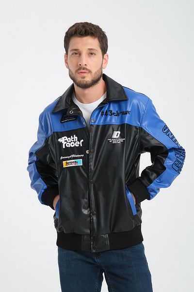 İLKCET MODA Δερμάτινο Oversize Unisex College Jacket
