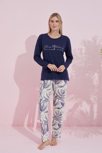 Siyah İnci Navy Blue Multicolor Cotton Knitted Pajama Set 24240169