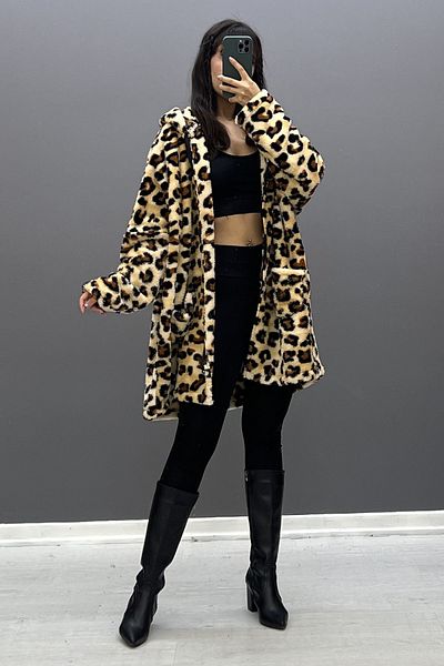 Saklı Butik Plush Leopard Patterned Cardigan - Sk-8332