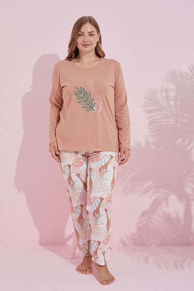 Siyah İnci πούδρα πολύχρωμη Cotton Curve Plus Size Πλεκτή Πιτζάμες King Size 24240737