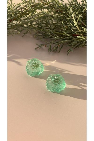MISS GOLDEN Shiny Water Green Epoxy Earrings - Gift Handmade with Crystal Shape and Silver Accessories