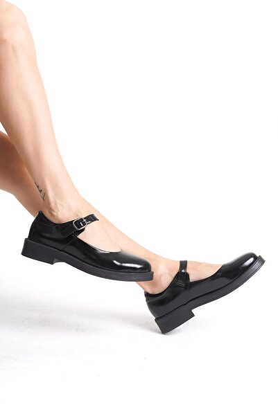 ERNİLA TALYA Справжня шкіра Чорні лаковані жіночі лофери з капюшоном