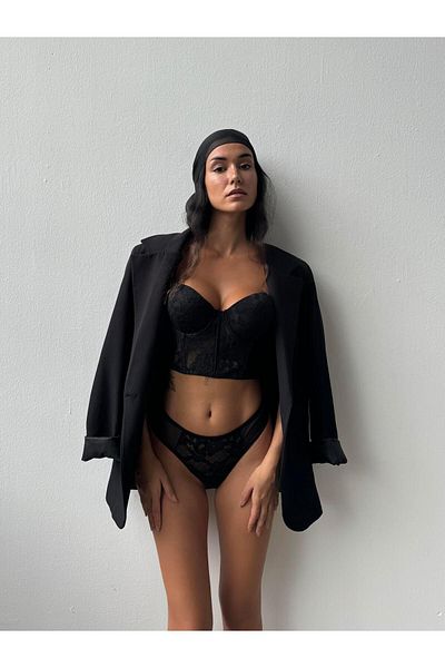 Cansoy Κοστούμι με υποστηριζόμενο Glitter Black Bustier (685T)