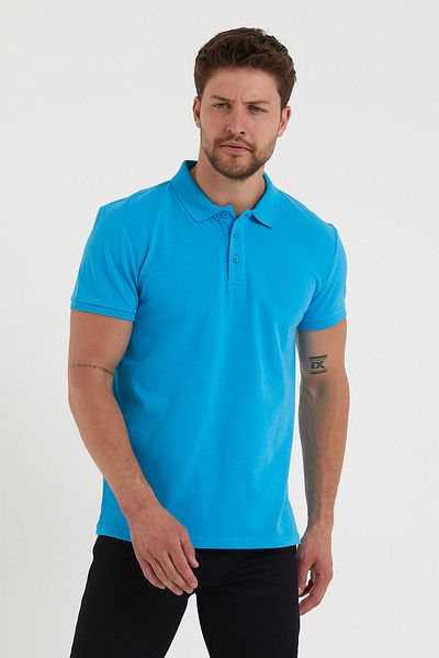 Polo State Tricou cu gât polo cu croială obișnuită pentru bărbați, albastru