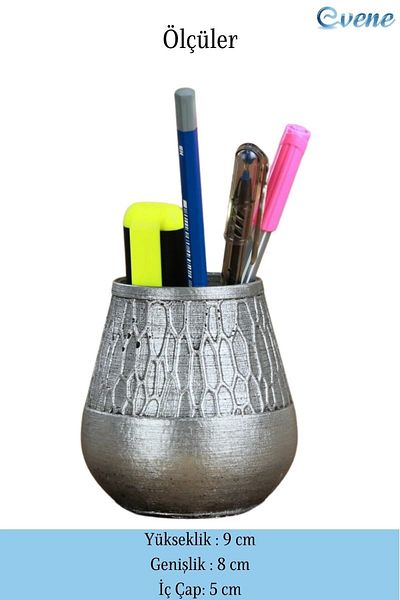Evene Colored Silver Antique - Desk Pen Holder Organizer, Rotating Model 3