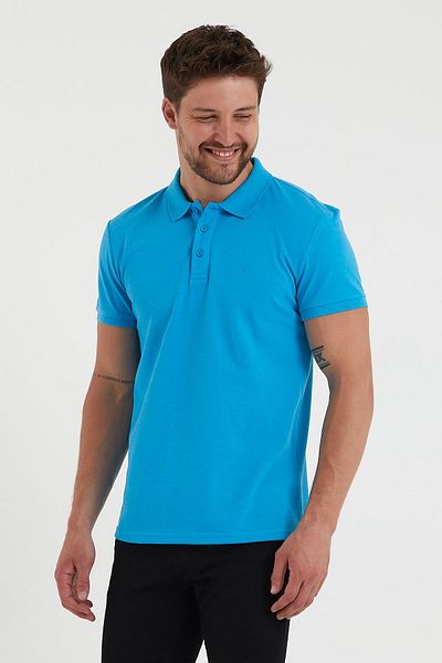 Polo State Tricou cu gât polo cu croială obișnuită pentru bărbați, albastru