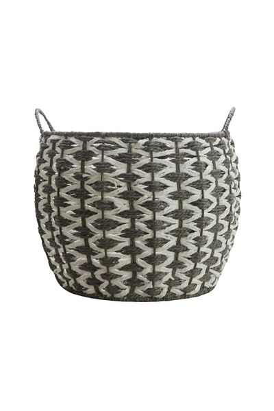 T.Concept Decorative Durable Oval Multi-Purpose Wicker Basket Grey-White Large Size (L)