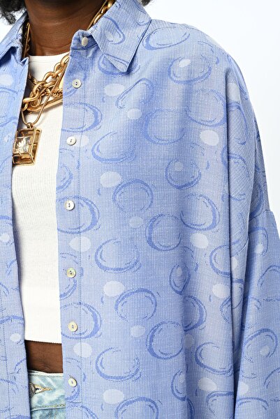 Orfeo Negro WOMEN'S GEOMETRIC PATTERNED OVERSIZE STANDARD SIZE SUITABLE FOR HIJAB AND PLUS SIZE SHIRT