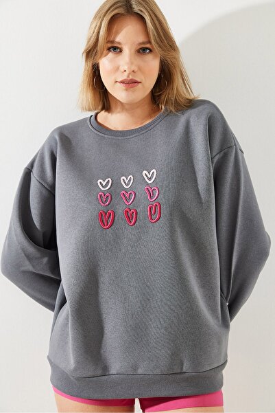 Bianco Lucci Dámská mikina s potiskem tří nití se zvýšeným srdcem