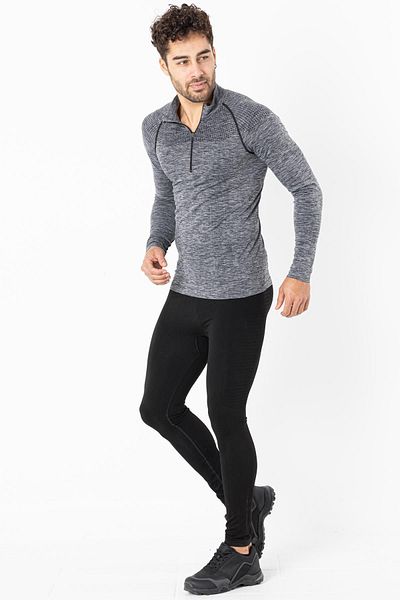 MioFit Men's Ultimate Zip Collar Long Sleeve Seamless Sports T-Shirt