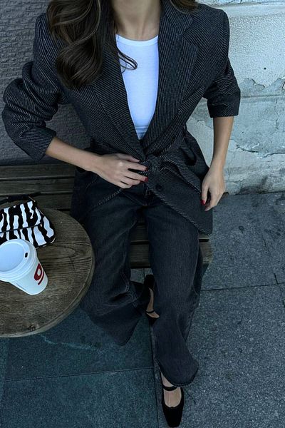 JaMolls Blazer oversize echivalent cu dungi - ștampilă moale și căptușeală, design gros