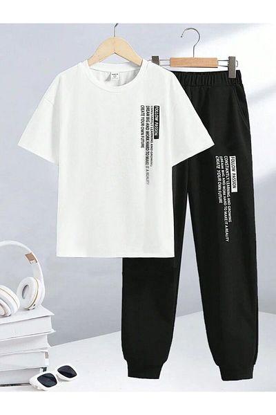 GLOWES Set de tricou și pantaloni de trening unisex cu imprimeu Passion pentru copii