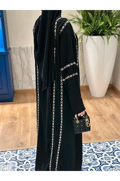busrasdesign Black Embroidered Beach Abaya
