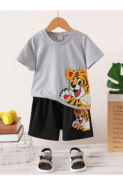 GLOWES Unisex Kids Digital Lion Printed Shorts Set